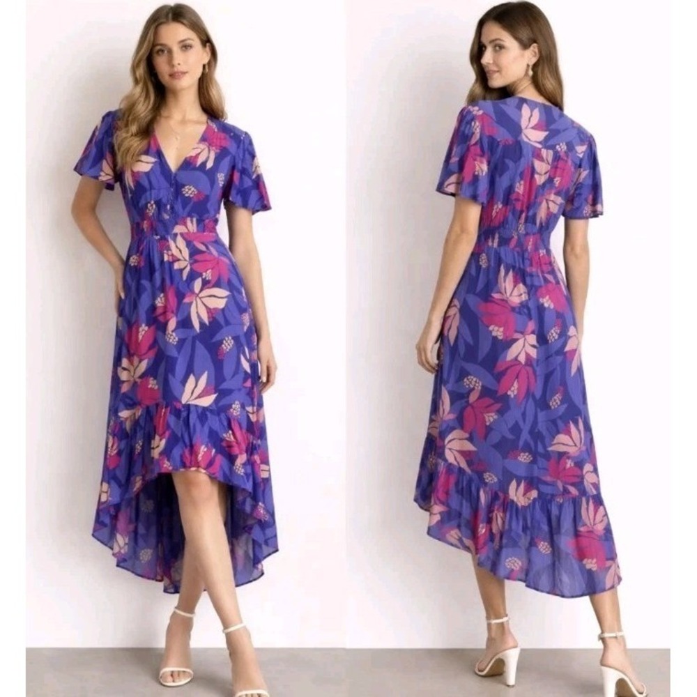 Abel the Label Anthropologie Santa Cruz Floral High Low Maxi Dress VNeck XS Boho